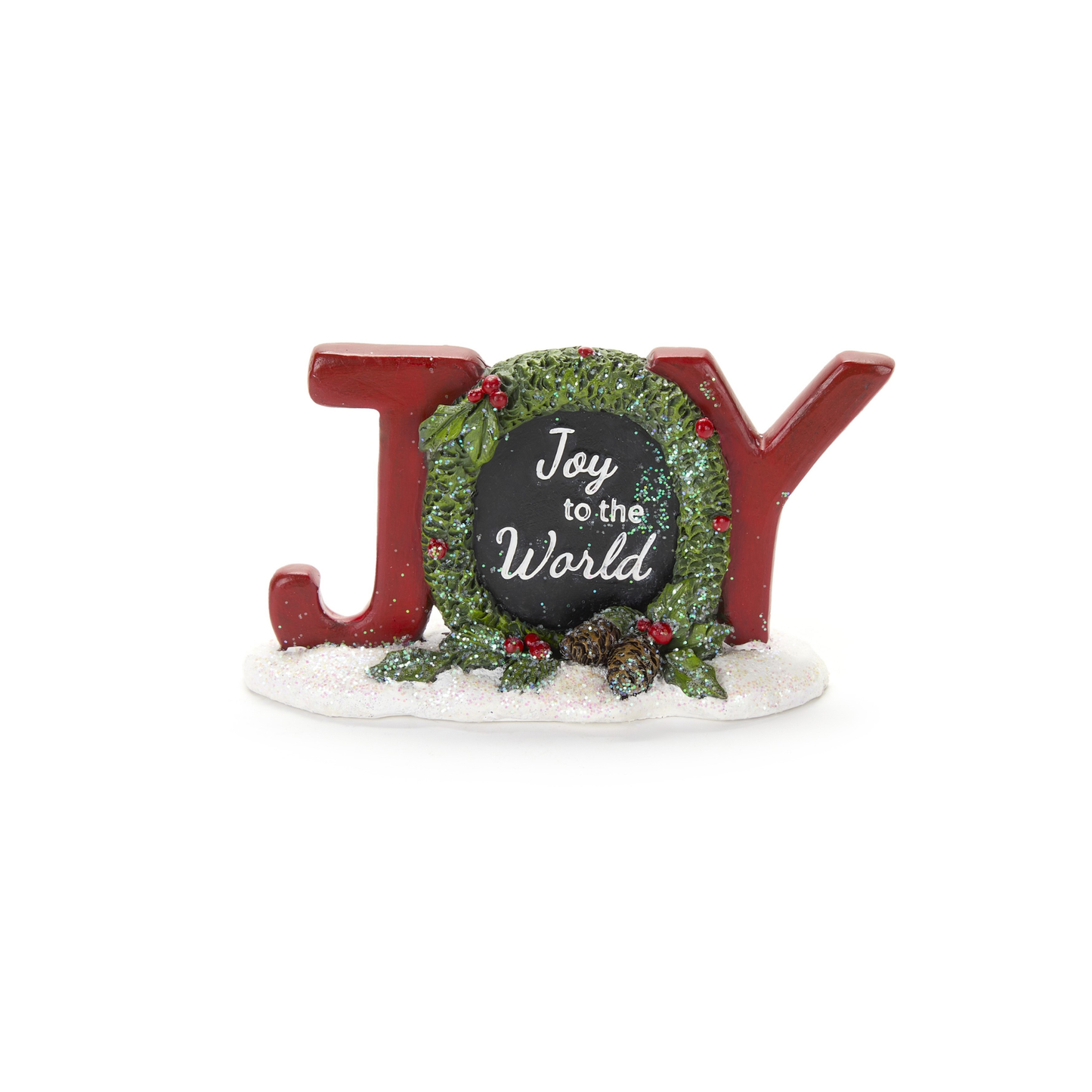 Scritta Decorativa JOY in Resina con Glitter e Pigne H. 9 cm Nuvole di Stoffa