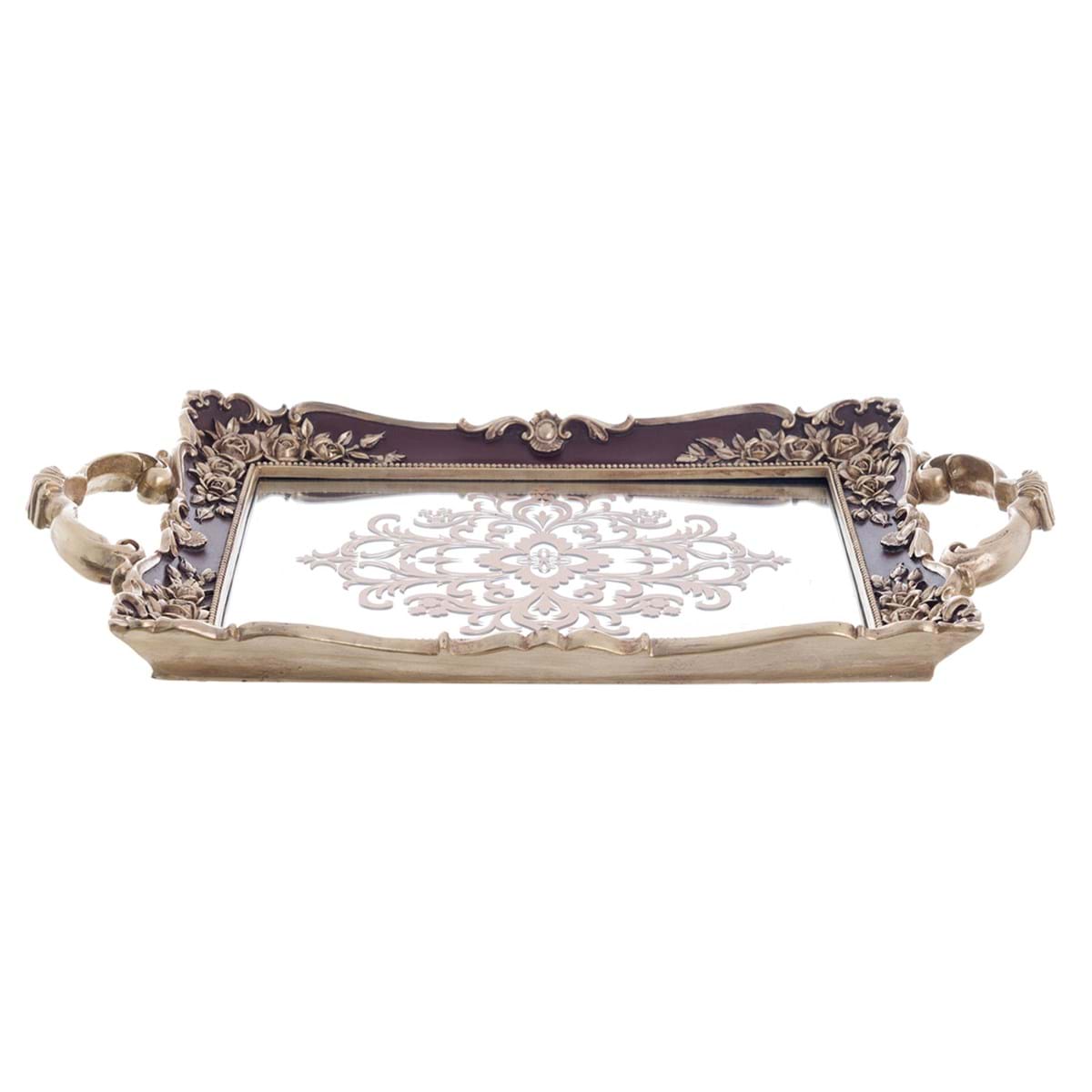 Vassoio a Specchio Barocco in Resina Bordeaux 37 cm - Blanc Mariclò Collezione Villa Clara
