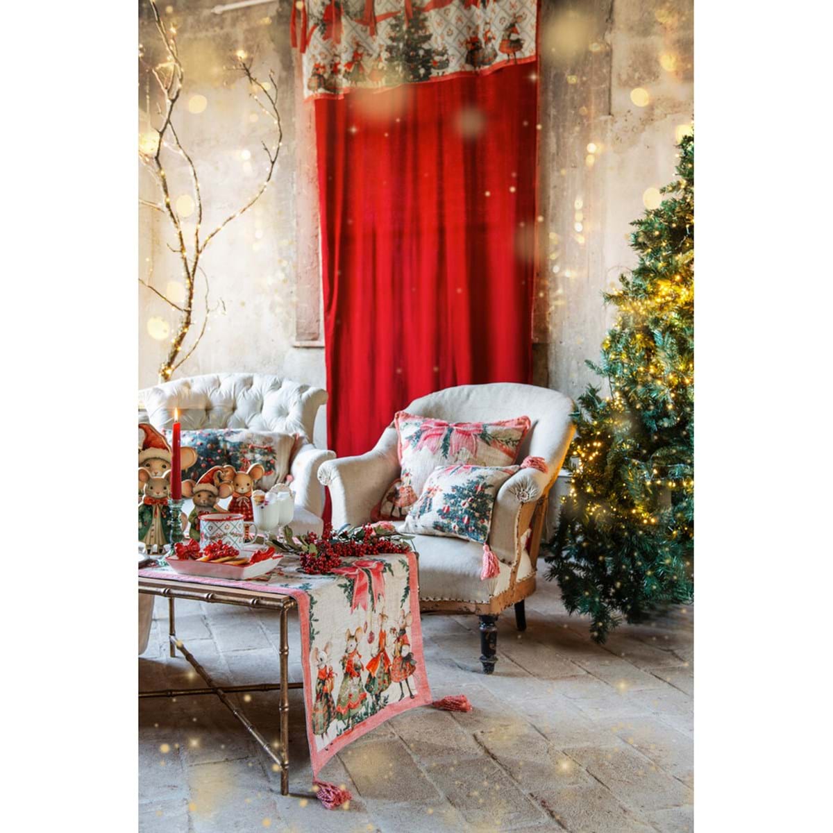 Cuscino con Ricamo Topoline Natalizie Favola di Natale 45×45 cm Blanc Mariclò
