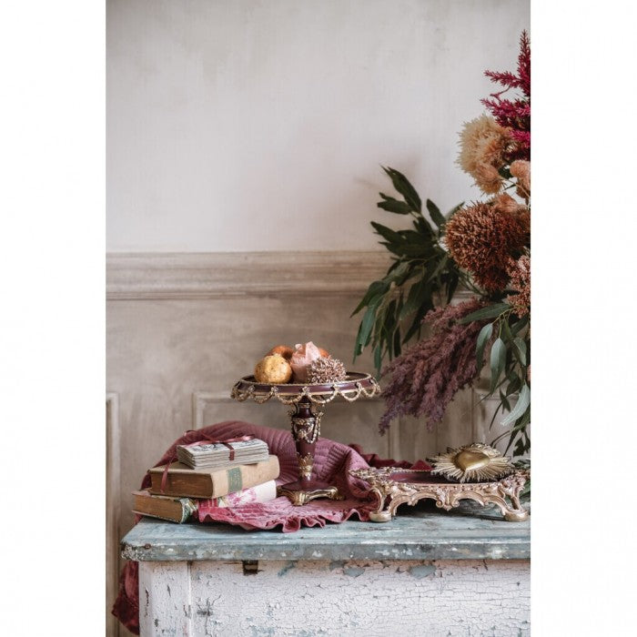 Vassoio con Piedistallo Barocco in Resina Bordeaux Ø 25 cm - Blanc Mariclò Collezione Villa Clara