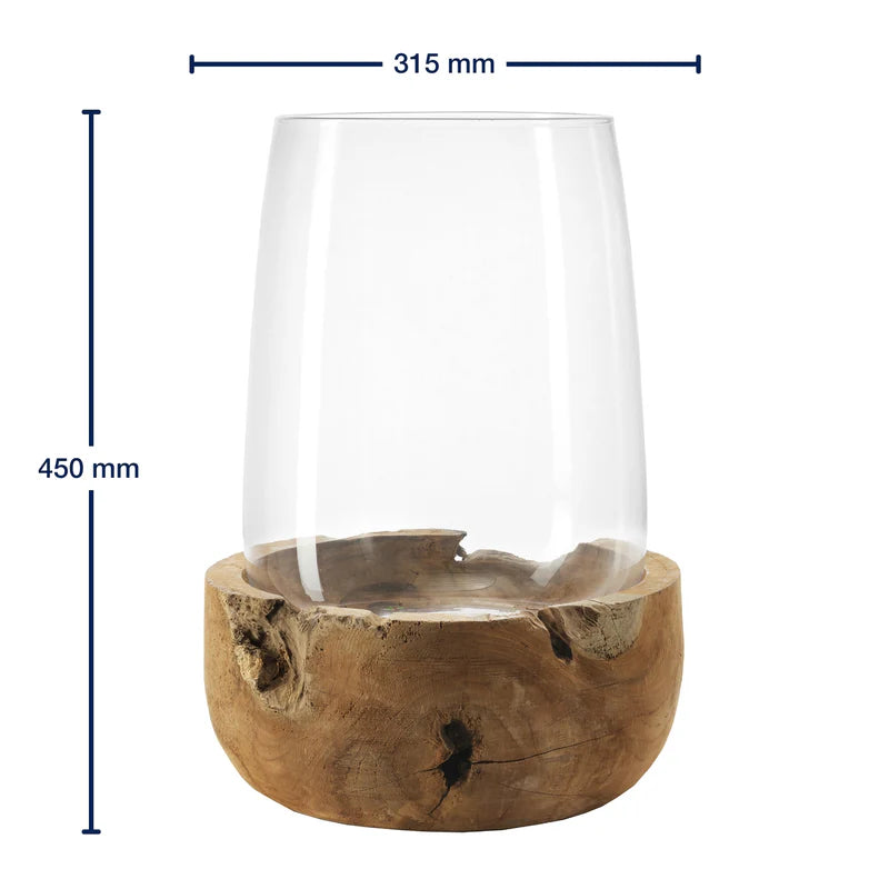 Lanterna Terra in Vetro con Base in Legno Teak H. 45 D. 32 cm Leonardo