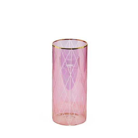 Portacandele con Intagli Rosa e Bordo Oro in Vetro EDG Enzo De Gasperi