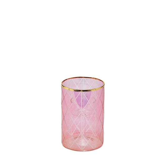 Portacandele Piccolo con Intagli Rosa e Bordo Oro in Vetro EDG Enzo De Gasperi