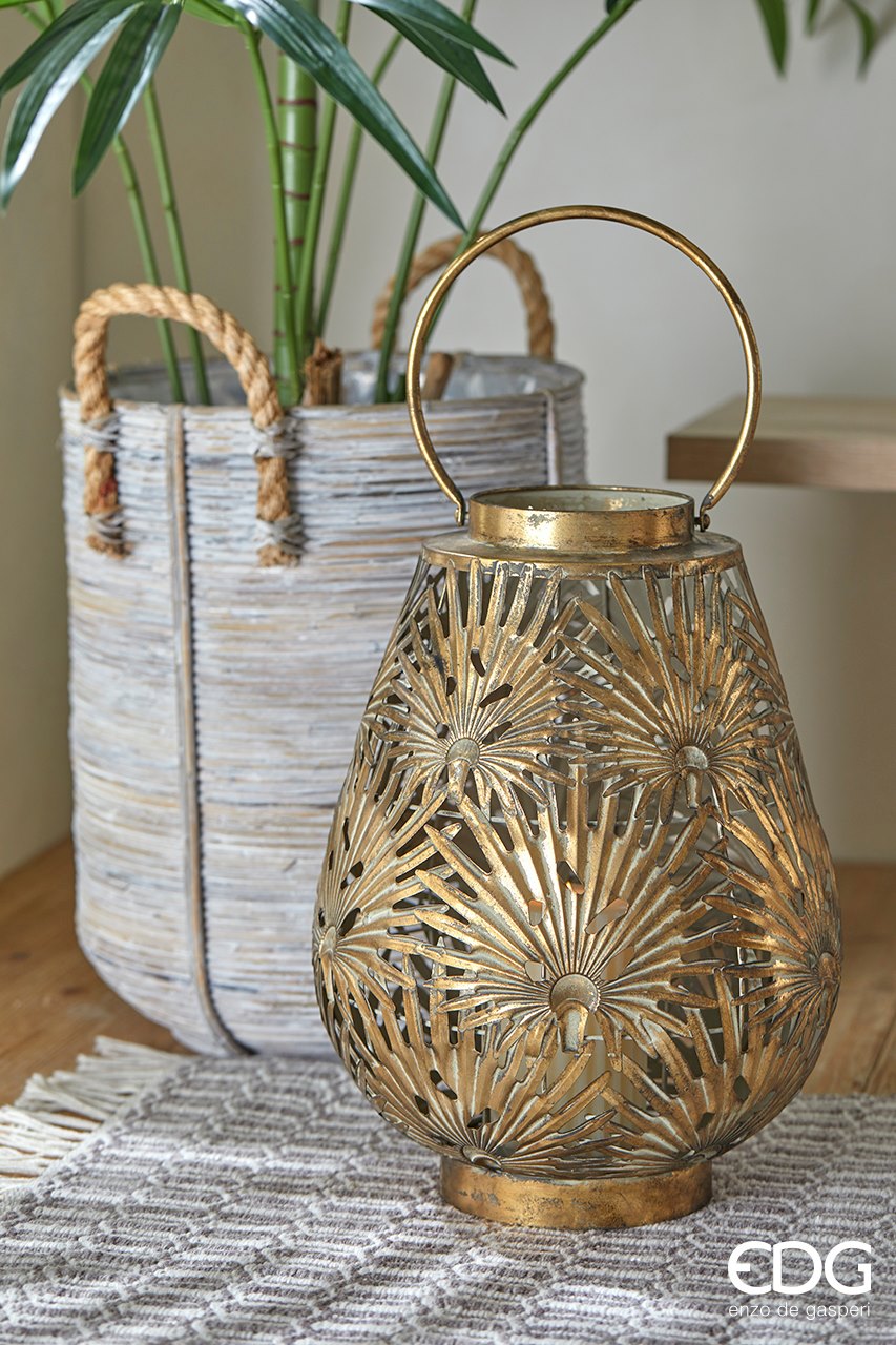 Lanterna in Metallo Oro con Foglie h. 45 cm - EDG Enzo De Gasperi