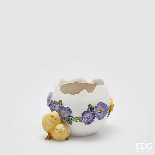 Vaso Uovo con Pulcino in Poliresina H. 14 cm EDG Enzo De Gasperi
