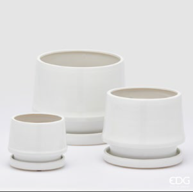 Vaso Trapezio in Ceramica Bianca con Piatto EDG Enzo De Gasperi
