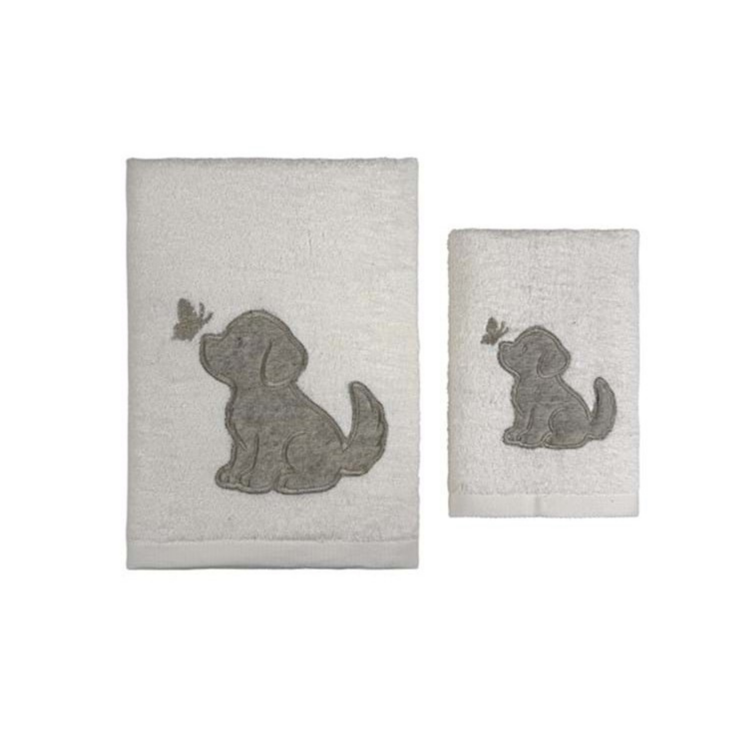 Coppia Spugne Bianco Ricamo Cane 40x60+60x110 · Blanc Mariclò