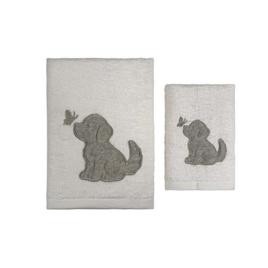 Coppia Spugne Bianco Ricamo Cane 40x60+60x110 · Blanc Mariclò