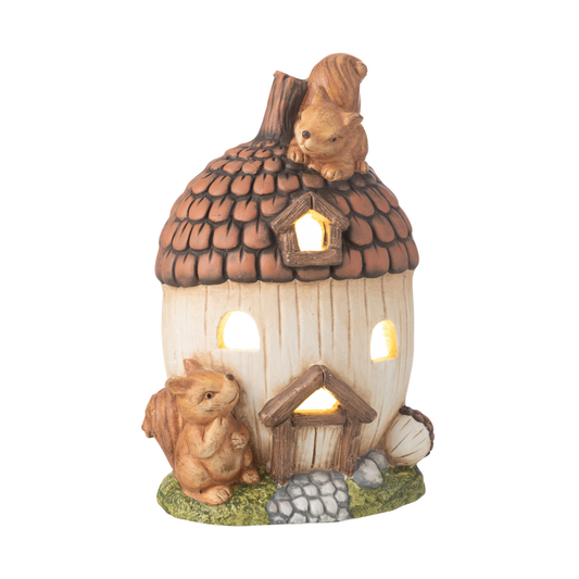 Casa Ghianda con Scoiattoli e Luce LED H. 35,5 cm J-Line by Jolipa