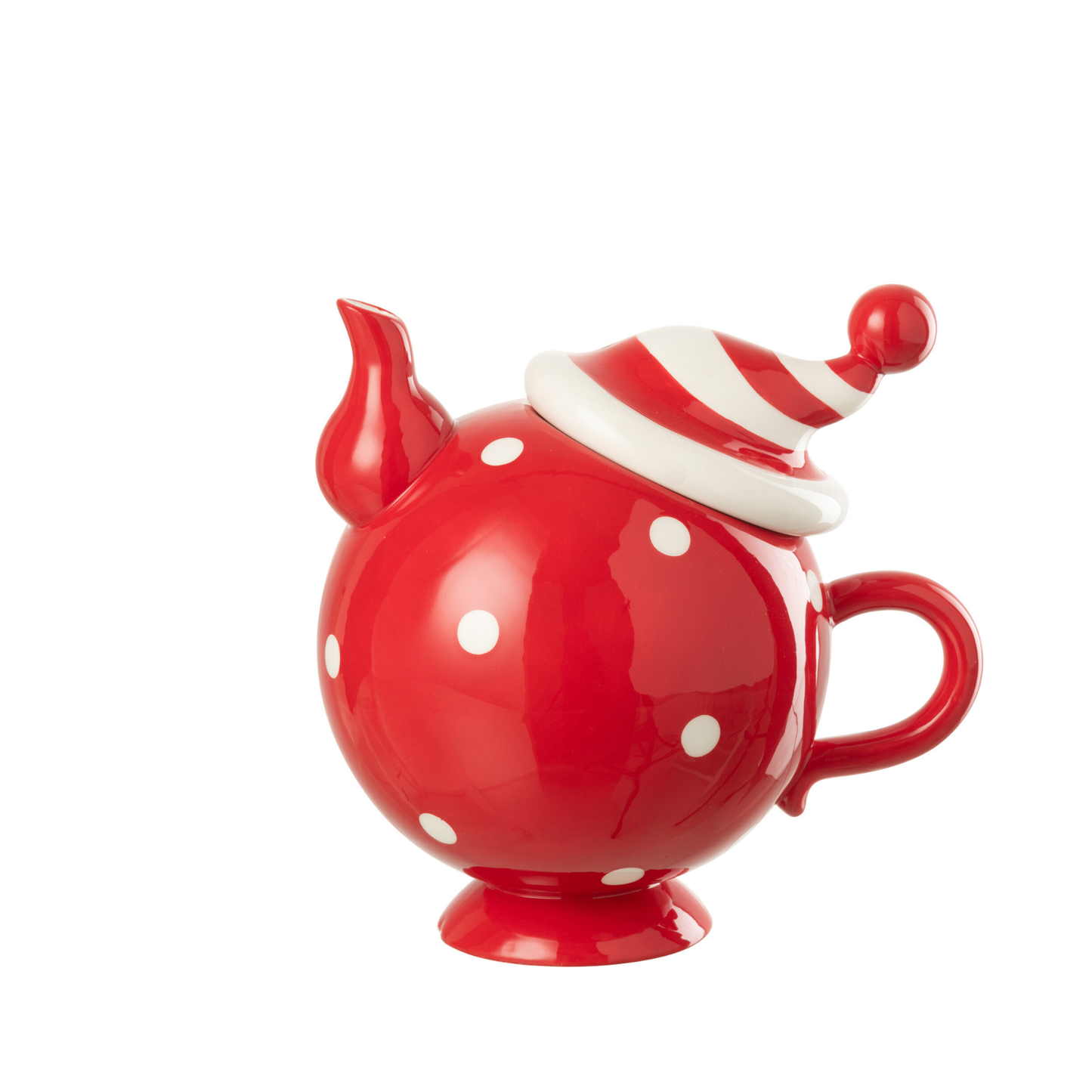 Teiera Natalizia con Cappello in Ceramica Rossa a Pois H. 19,5 cm J-Line by Jolipa