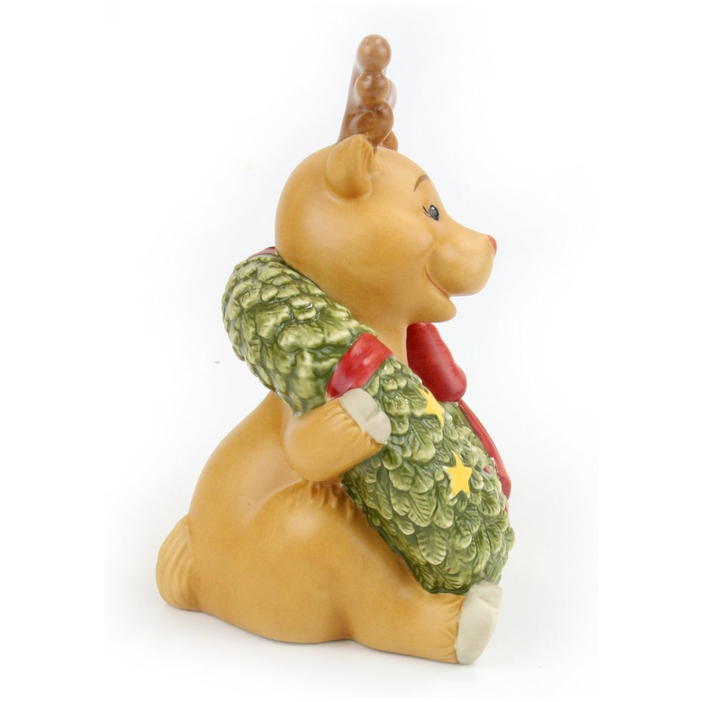 Figurina Renna Rudolph con Corona Natalizia in Porcellana H. 12 cm Goebel