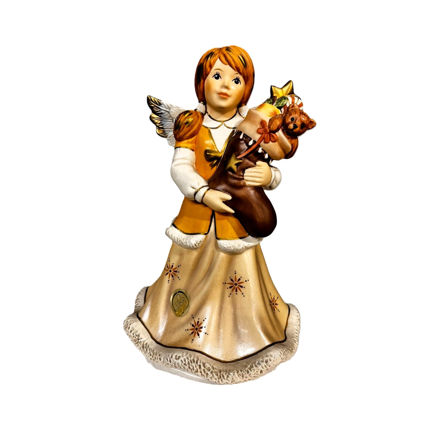 Figurina Angelo Sorpresa di Natale con Calza dei Doni in Porcellana H. 19 cm Goebel