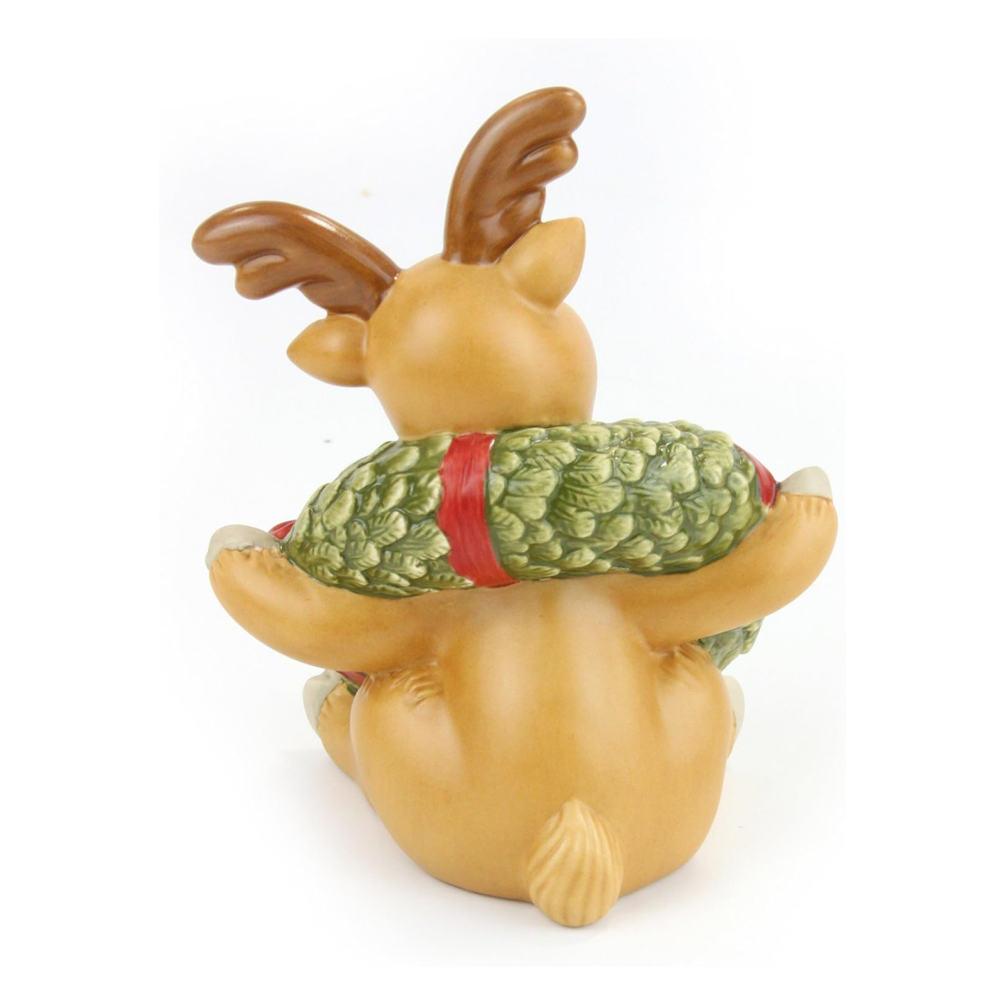 Figurina Renna Rudolph con Corona Natalizia in Porcellana H. 12 cm Goebel