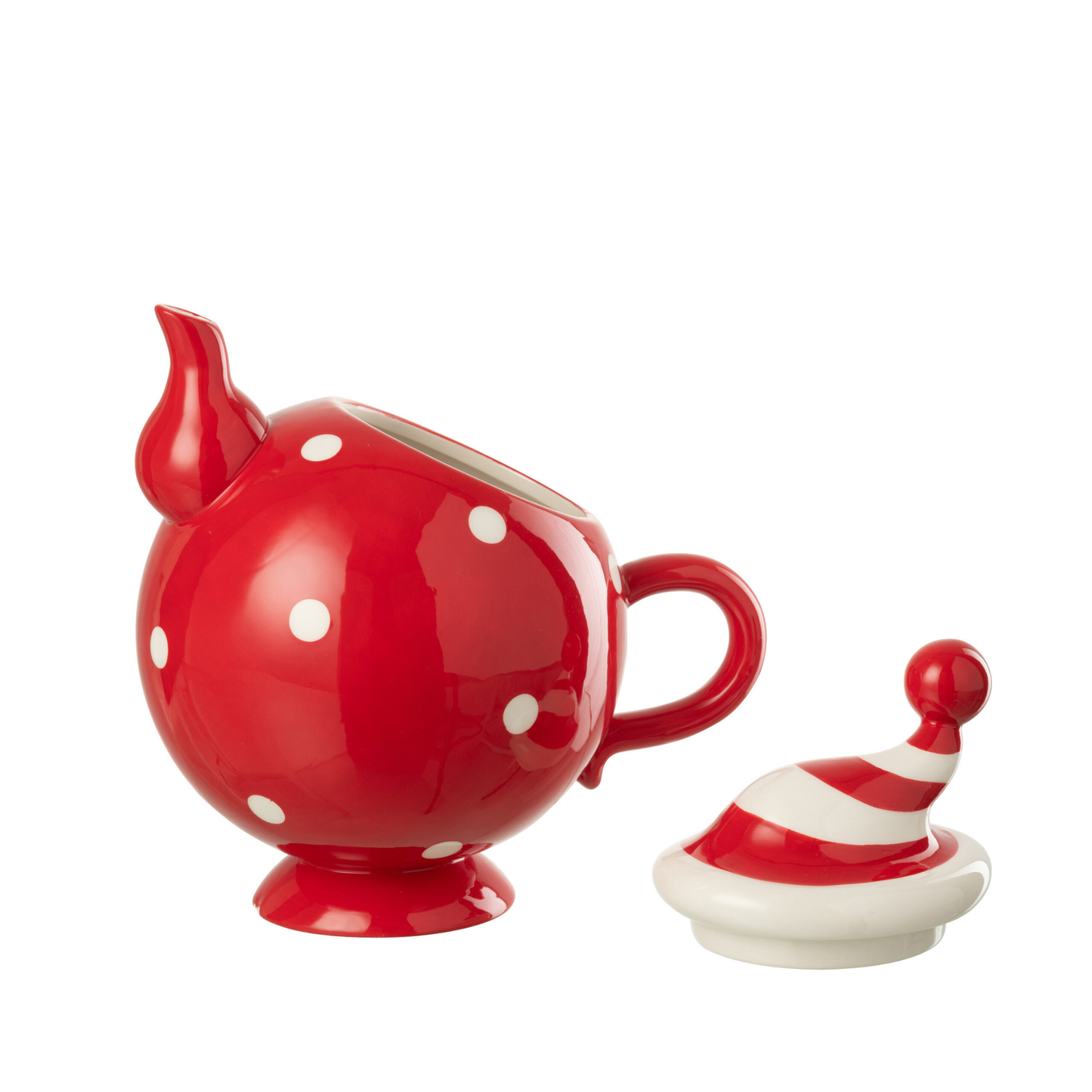 Teiera Natalizia con Cappello in Ceramica Rossa a Pois H. 19,5 cm J-Line by Jolipa