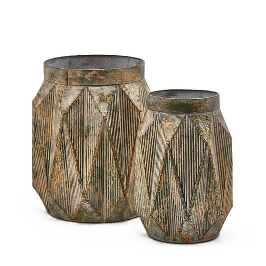Vaso in Metallo con Decorazioni Geometriche Verde e Oro - EDG Enzo De Gasperi