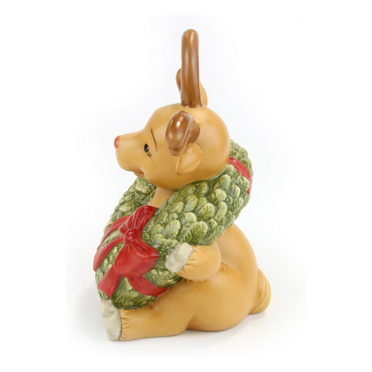 Figurina Renna Rudolph con Corona Natalizia in Porcellana H. 12 cm Goebel