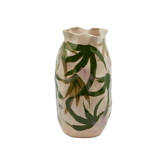 Vaso Chakra Jungle Decorato con Foglie in Ceramica H. 45 D. 24 cm EDG Enzo De Gasperi