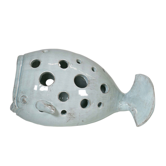 Lanterna Balena in Ceramica Azzurra Fatta a Mano l. 40 cm - Virginia Casa