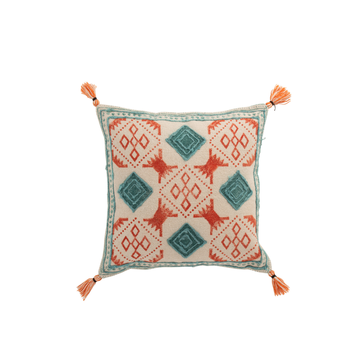 Cuscino Quadrato Sfoderabile in Cotone Arancione e Blu con Decori Geometrici 45×45 cm J-Line by Jolipa