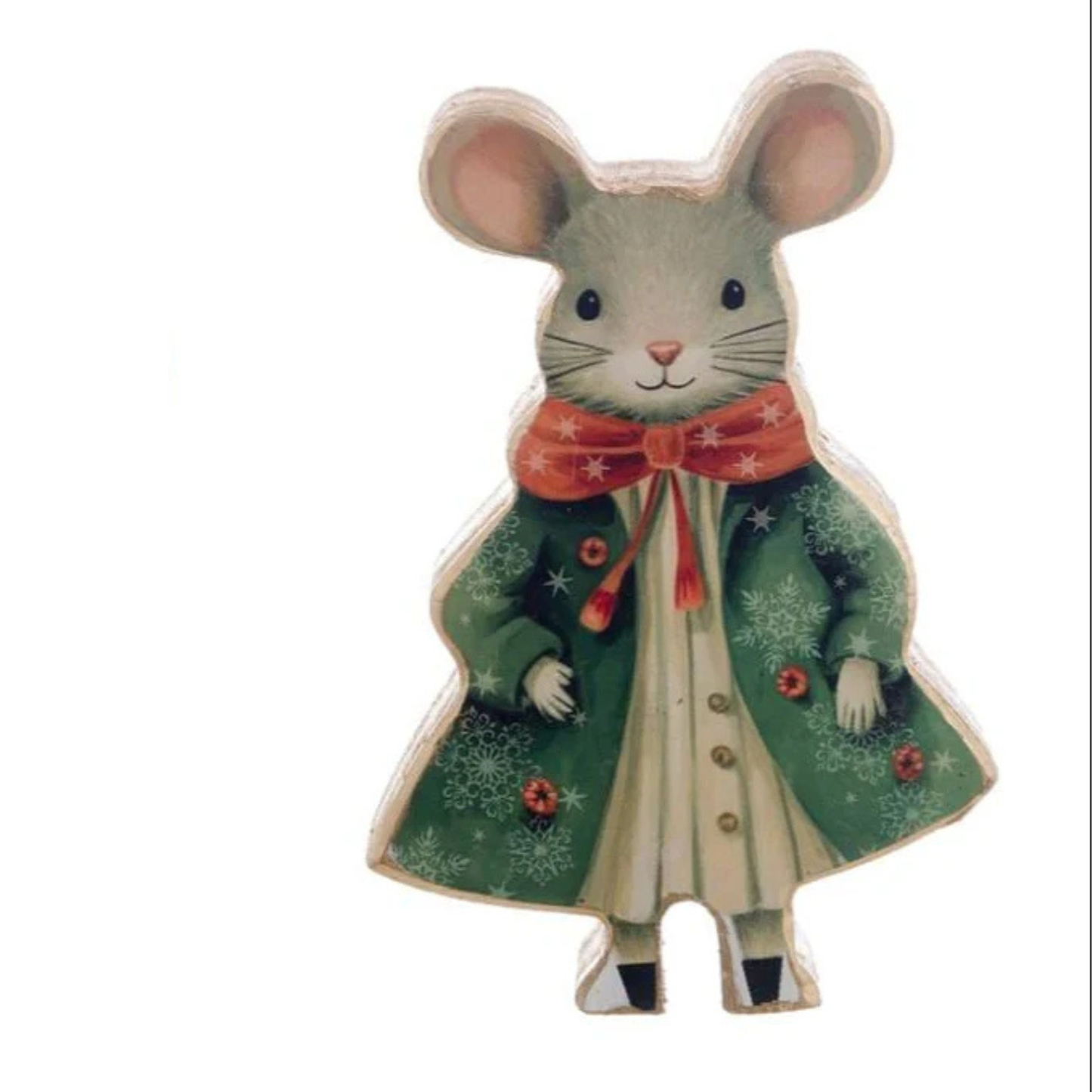 Statuina Topolino Natalizio in Legno H. 20 cm Favola di Natale Blanc Mariclò