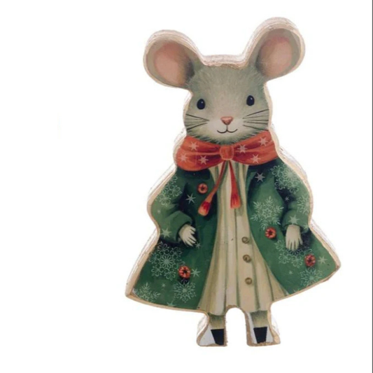 Statuina Topolino Natalizio in Legno H. 20 cm Favola di Natale Blanc Mariclò
