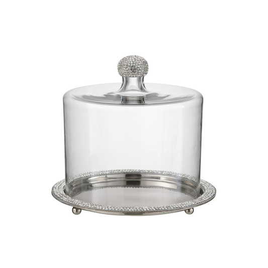 Campana Porta Dolci Diamante in Vetro e Alluminio Argentato h. 25,5 cm - J-Line by Jolipa
