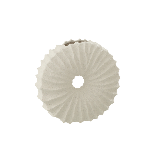 Vaso Tondo in Gres Bianco Finitura Sabbiata con Raggi in Rilievo D. 25,5 cm J-Line by Jolipa