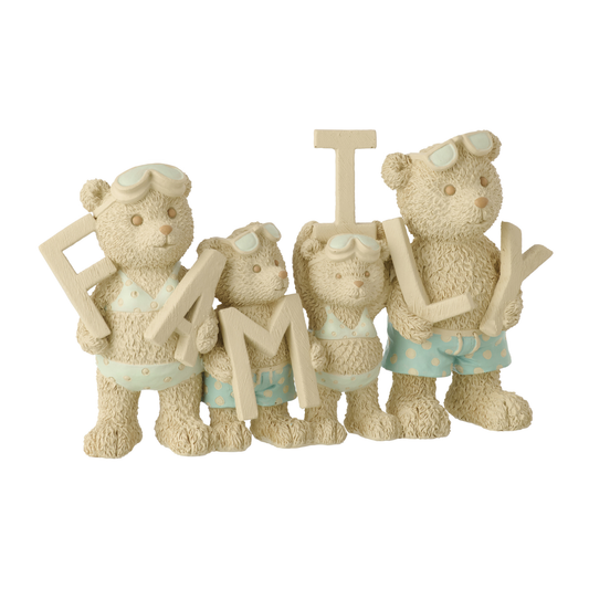 Scritta Family con Orsetti in Tenuta da Spiaggia in Resina L. 29 H. 18 cm J-Line by Jolipa