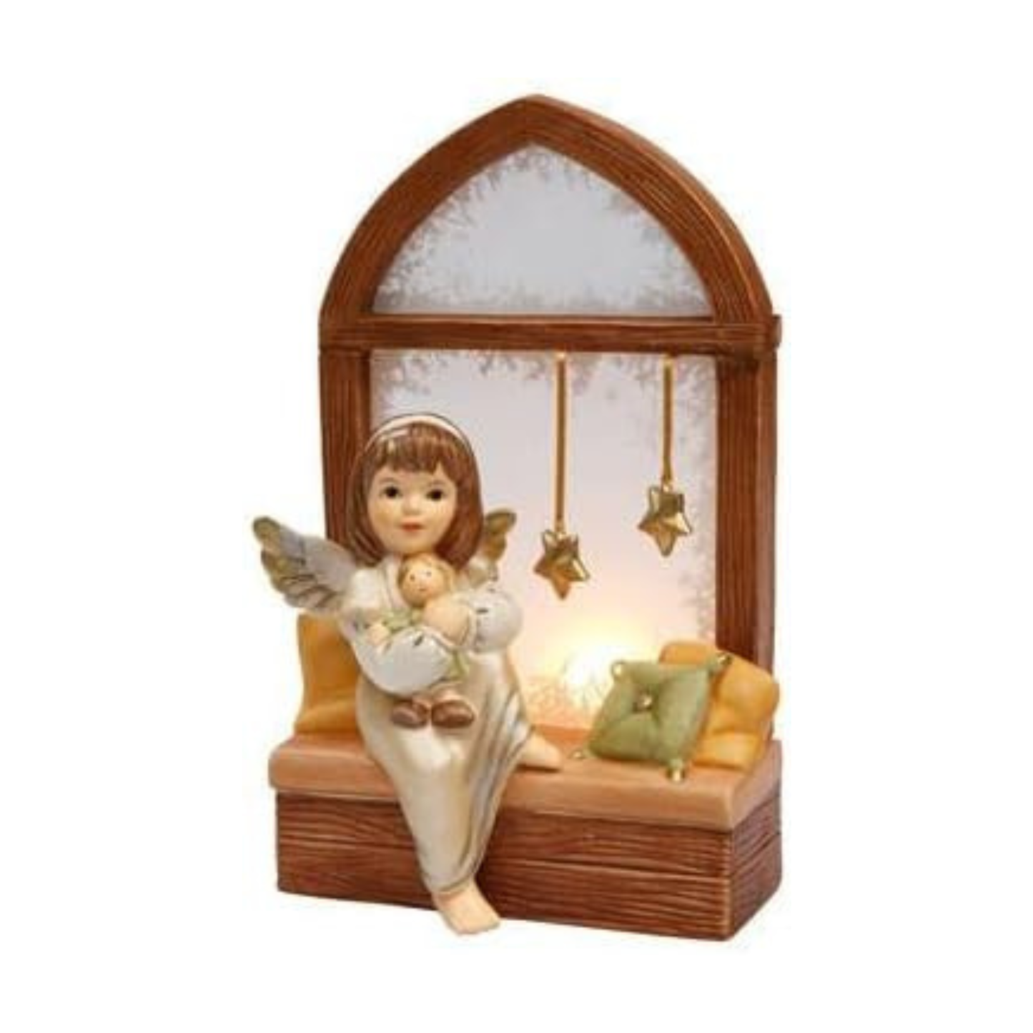 Figurina Angioletto "Quando Fuori Nevica" con Portacandele in Porcellana H. 20 cm Goebel