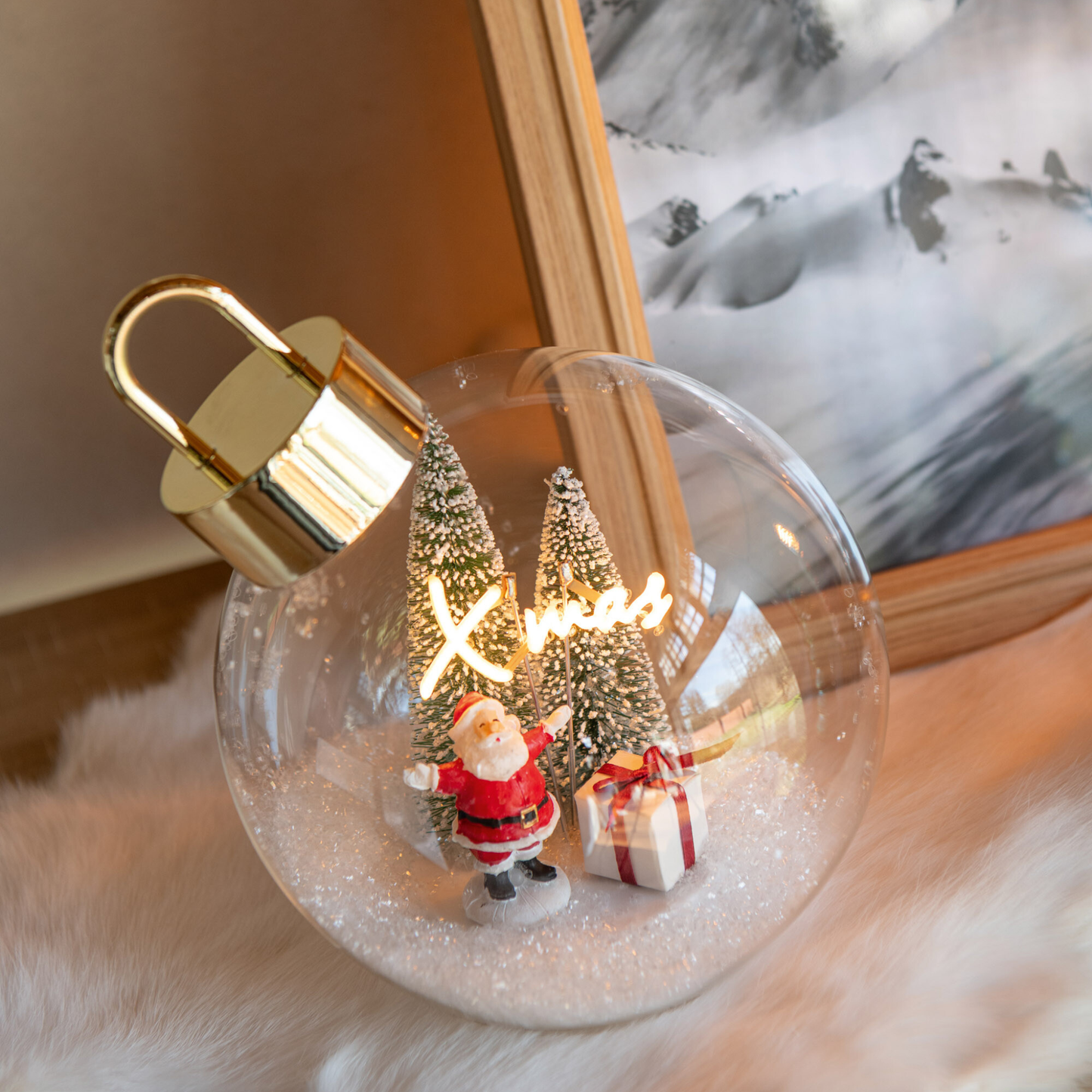 Palla di Natale in Vetro con LED e Paesaggio Innevato H. 18 cm J-Line by Jolipa