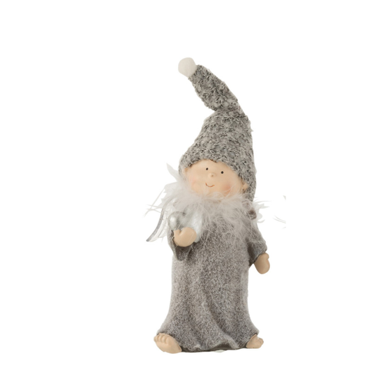 Angelo in Resina Grigio con Cuore in Mano e Ali LED H. 14,5 cm J-Line by Jolipa