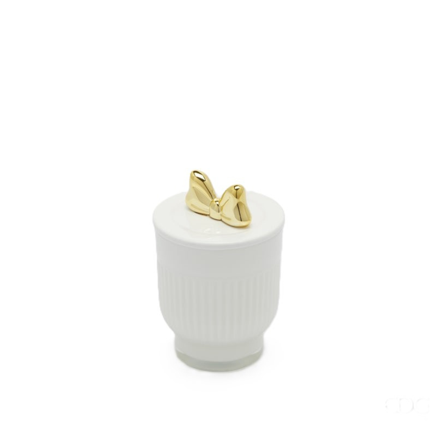 Candela di Natale Vaso a Righe Bianco con Fiocco Dorato · Frangipani · EDG Enzo De Gasperi