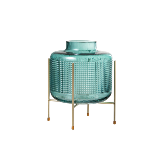 Vaso in Vetro Verde Acqua con Piede in Metallo Dorato h. 27 cm - J-Line by Jolipa