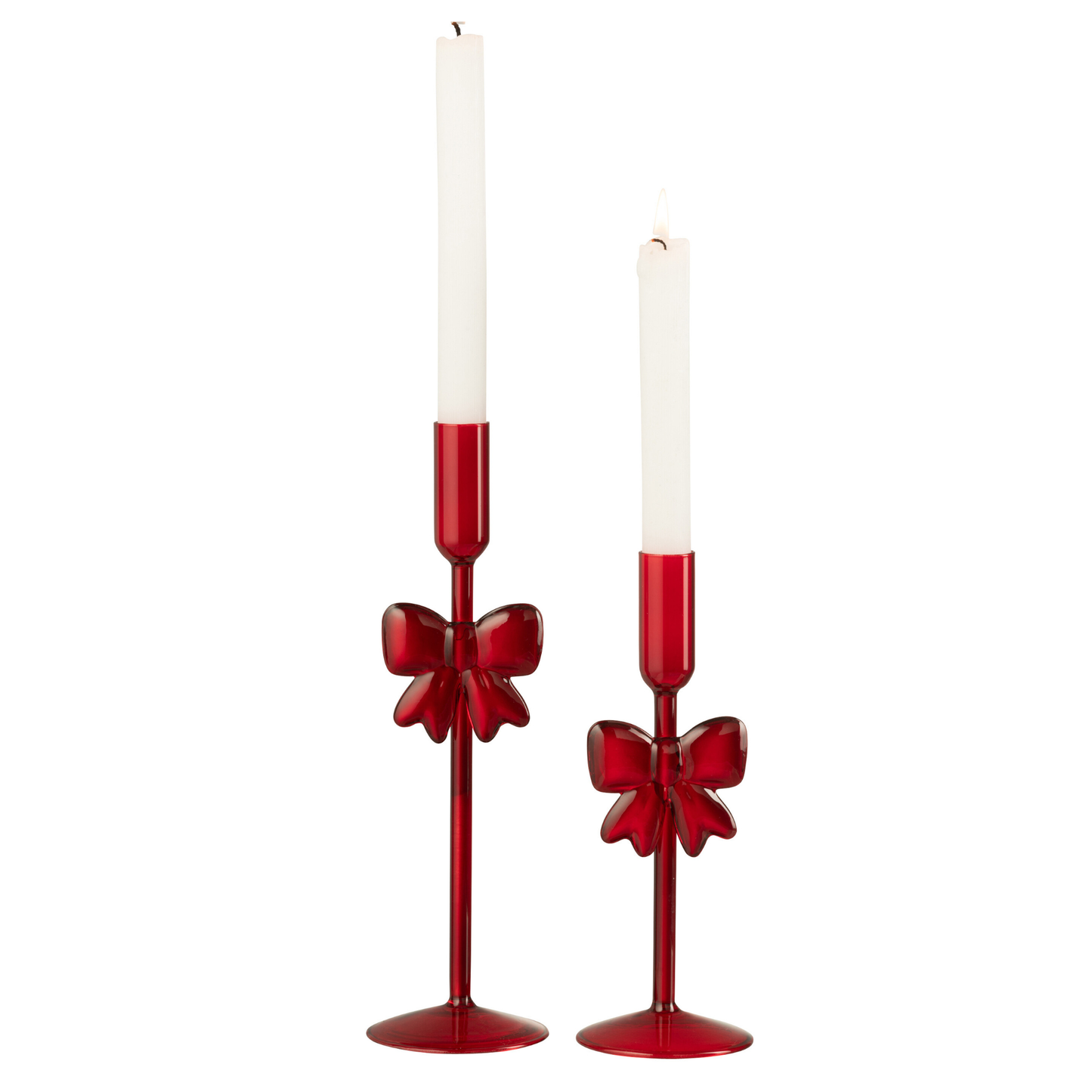 Set 2 Candelieri in Vetro Rosso Scuro con Fiocco H. 27,5 e 23 cm J-Line by Jolipa