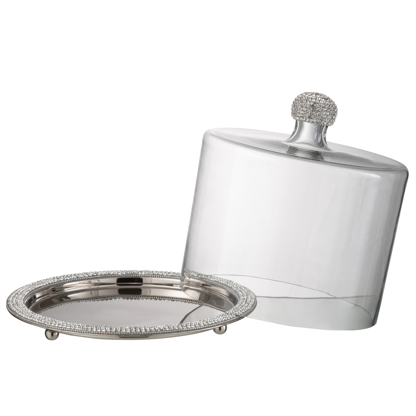 Campana Porta Dolci Diamante in Vetro e Alluminio Argentato h. 25,5 cm - J-Line by Jolipa