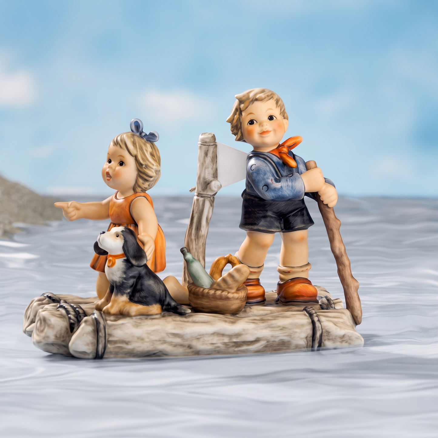 Figurina Summer Adventure - Avventura Estiva Serie Wonder of Childhood Edizione 2002 Hummel in Porcellana con Base in Legno Goebel
