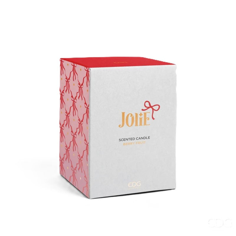 Candela di Natale Vaso a Righe Rosse con Fiocco Dorato · Berry Fruit · EDG Enzo De Gasperi