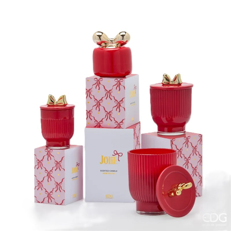 Candela di Natale Vaso a Righe Rosse con Fiocco Dorato · Berry Fruit · EDG Enzo De Gasperi