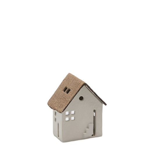Portacandela Casetta Piccola in Metallo Bianco e Marrone h. 15,5 cm - EDG Enzo De Gasperi