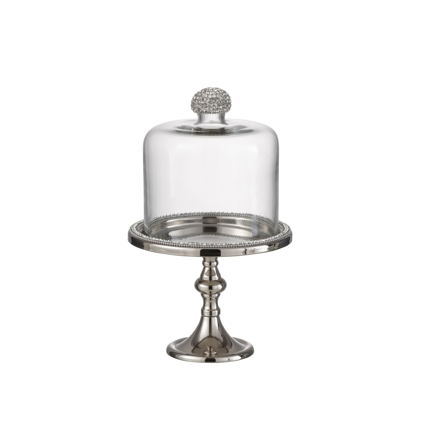 Campana con Piede Diamante in Vetro e Alluminio Argentato h. 28 cm - J-Line by Jolipa