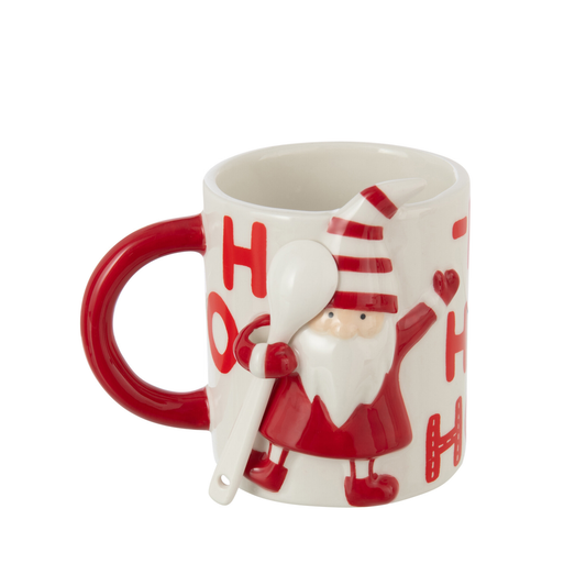 Mug Babbo Natale con Cucchiaino in Ceramica H. 11,5 cm J-Line by Jolipa