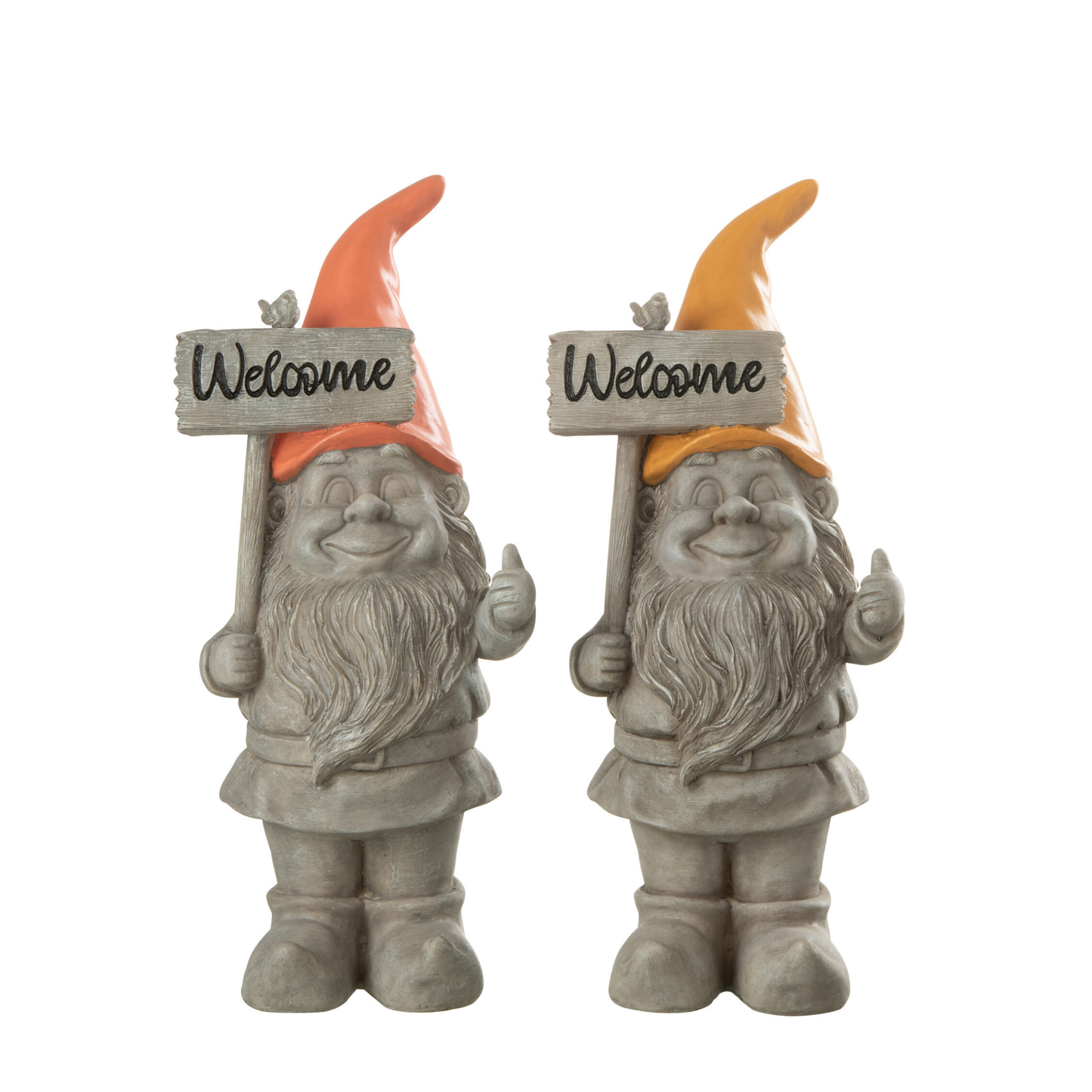 Gnomo Welcome in Resina Grigio con Cappello H. 35,5 cm J-Line by Jolipa