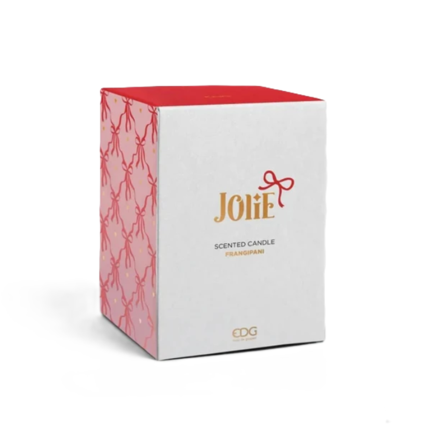 Candela di Natale Vaso a Righe Bianco con Fiocco Dorato · Frangipani · EDG Enzo De Gasperi
