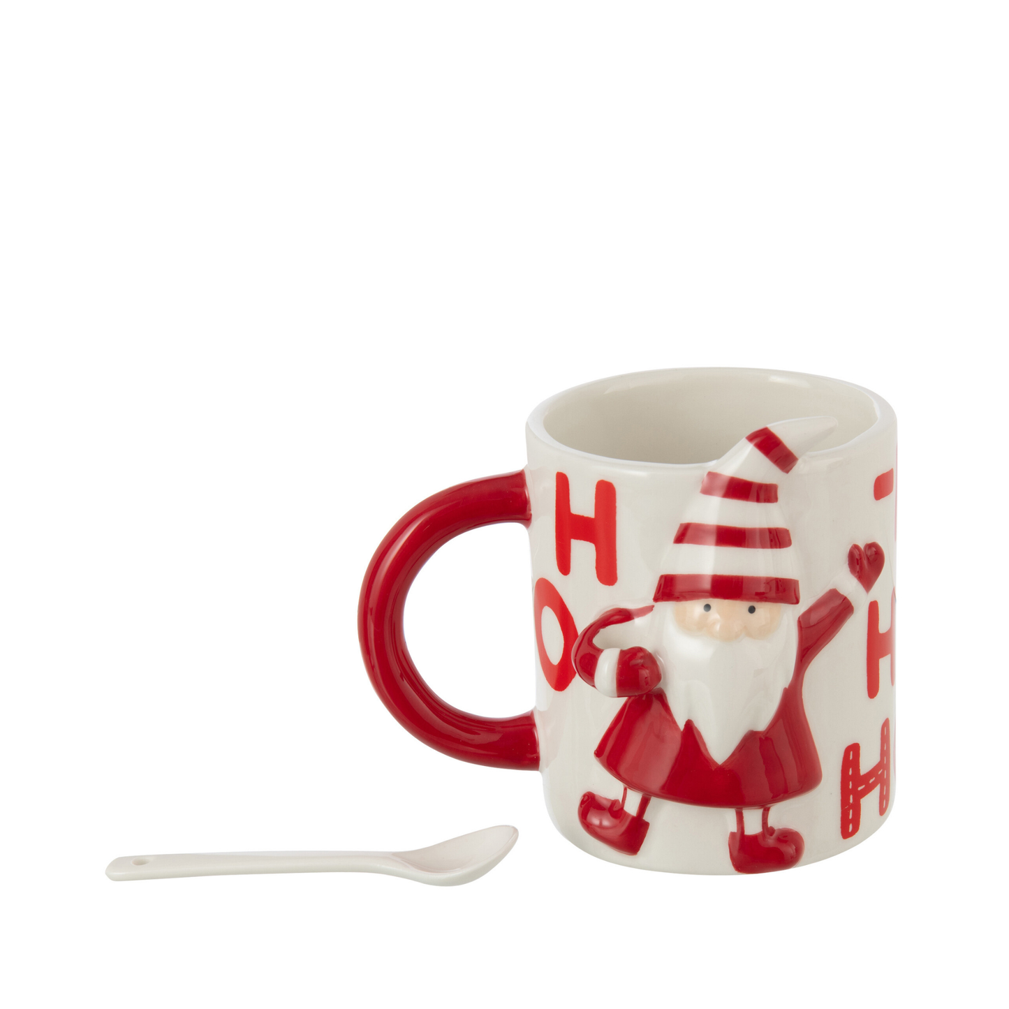 Mug Babbo Natale con Cucchiaino in Ceramica H. 11,5 cm J-Line by Jolipa