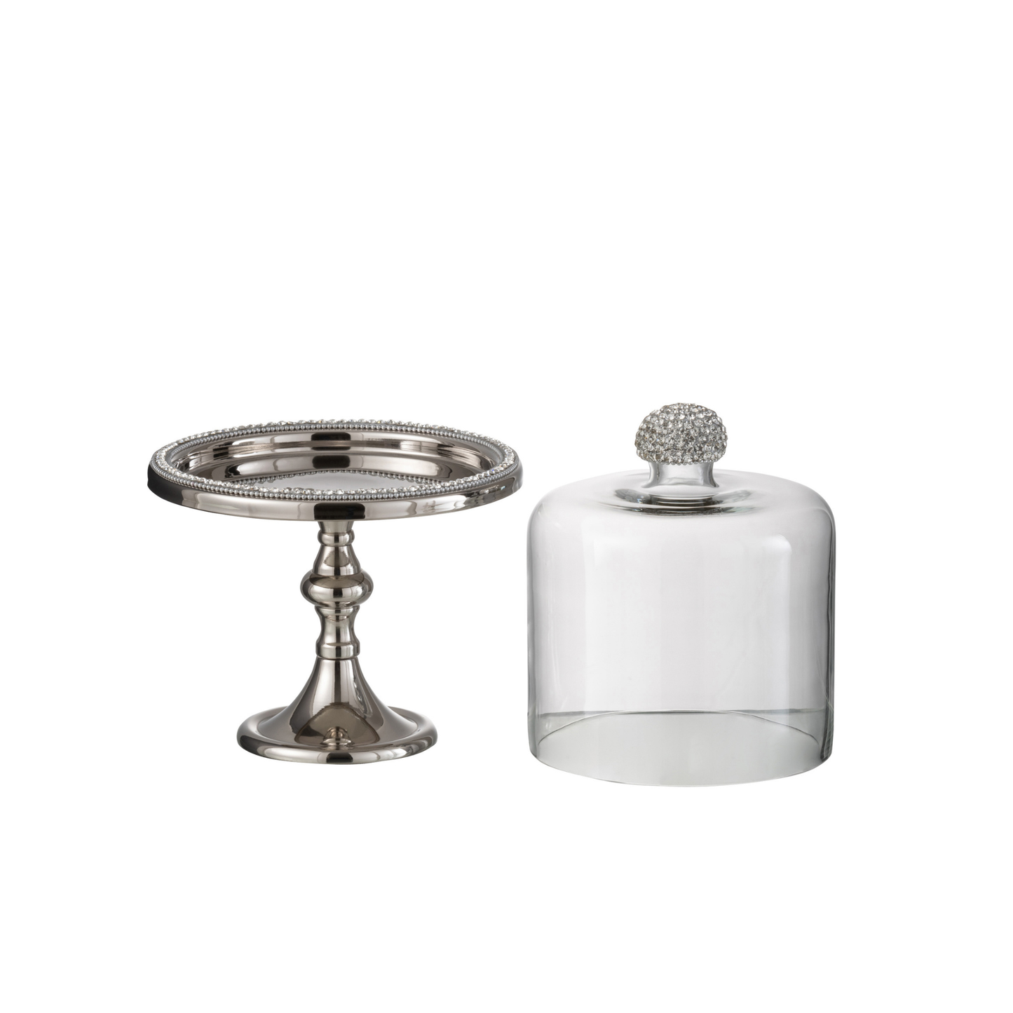Campana con Piede Diamante in Vetro e Alluminio Argentato h. 28 cm - J-Line by Jolipa