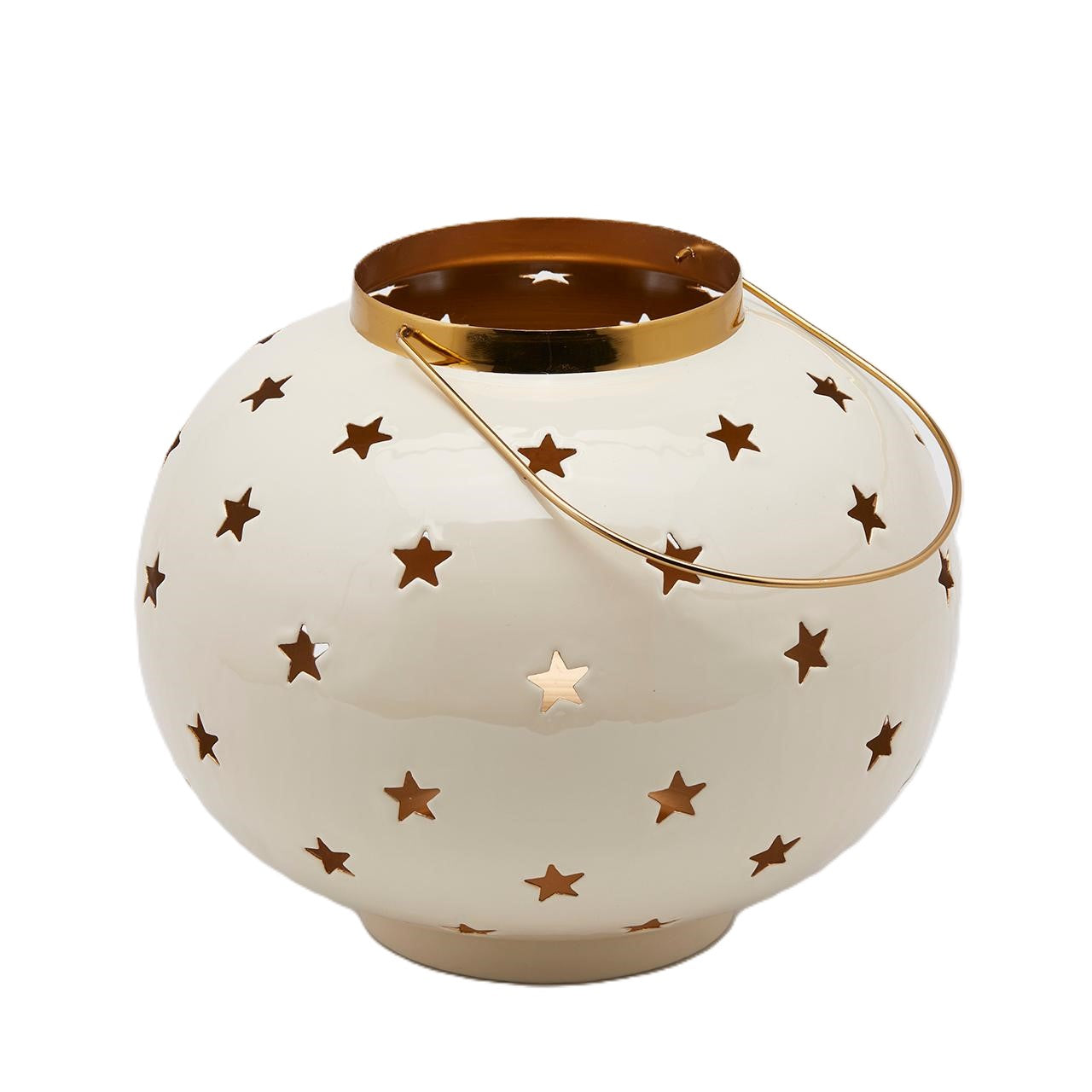 Lanterna in Metallo Avorio con Stelle e Bordi Oro h. 27 cm - EDG Enzo De Gasperi