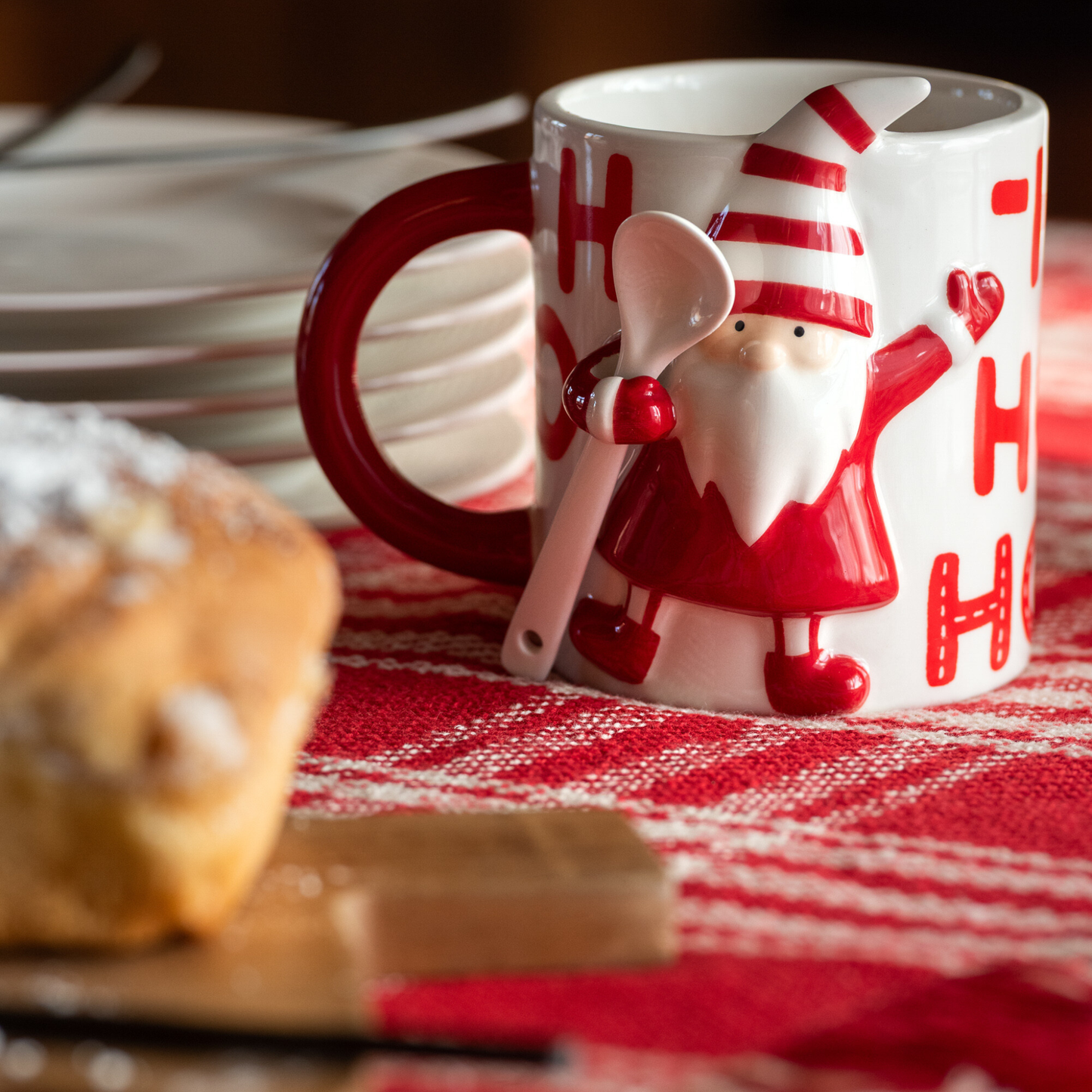 Mug Babbo Natale con Cucchiaino in Ceramica H. 11,5 cm J-Line by Jolipa