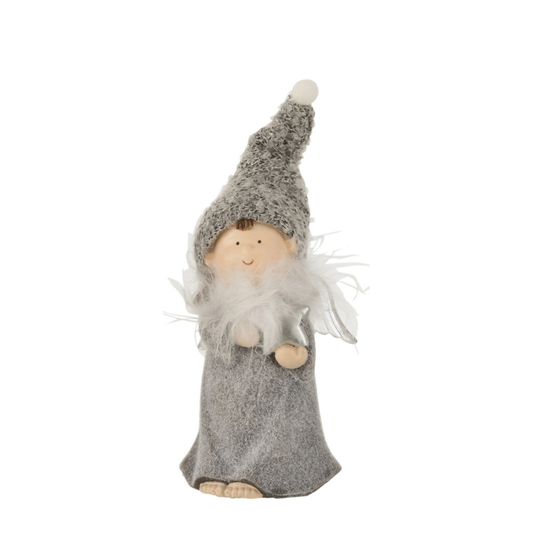 Angelo in Resina Grigio con Ali LED H. 14,5 cm J-Line by Jolipa