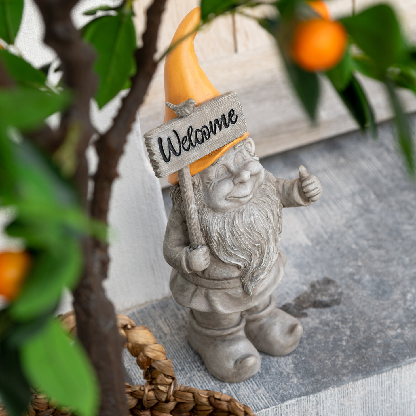 Gnomo Welcome in Resina Grigio con Cappello H. 35,5 cm J-Line by Jolipa