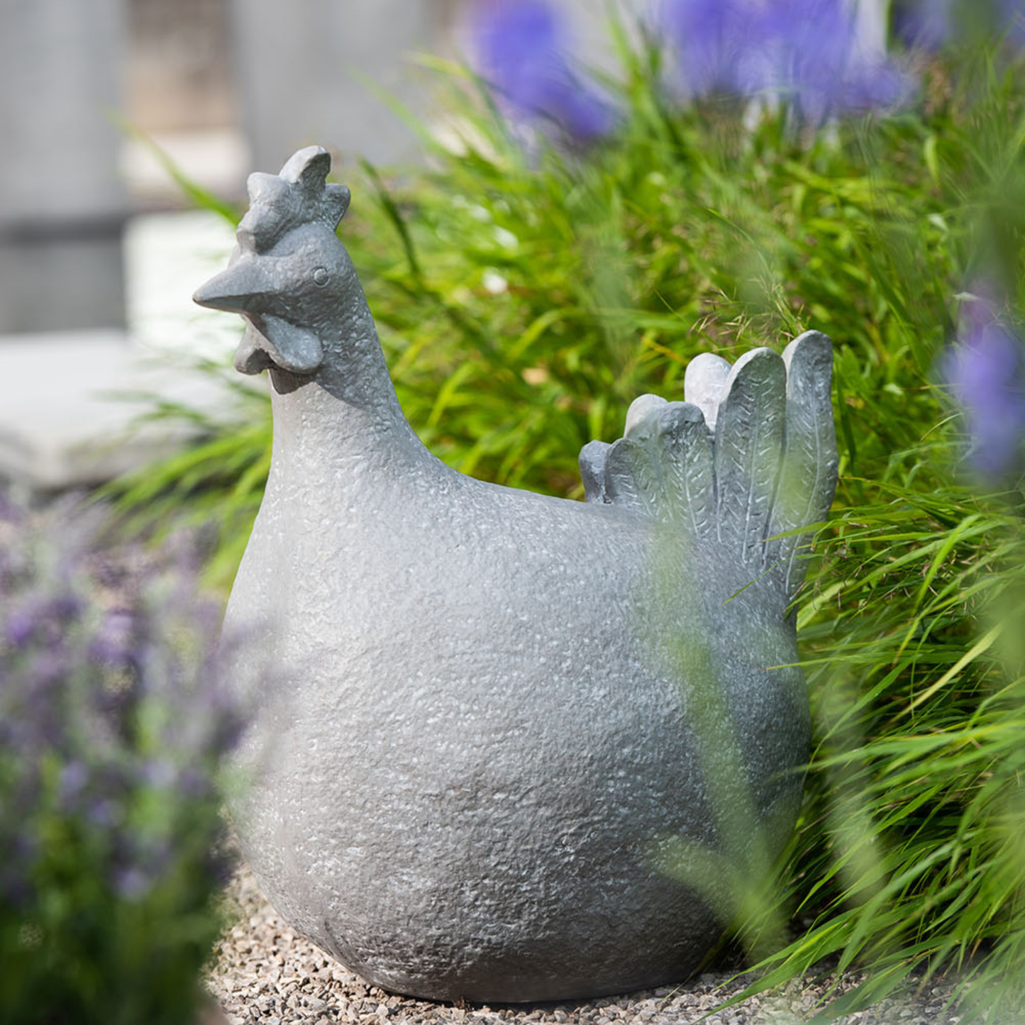 Scultura Gallo a Testa in Su in Resina Grigia h. 44,5 cm - J-Line by Jolipa